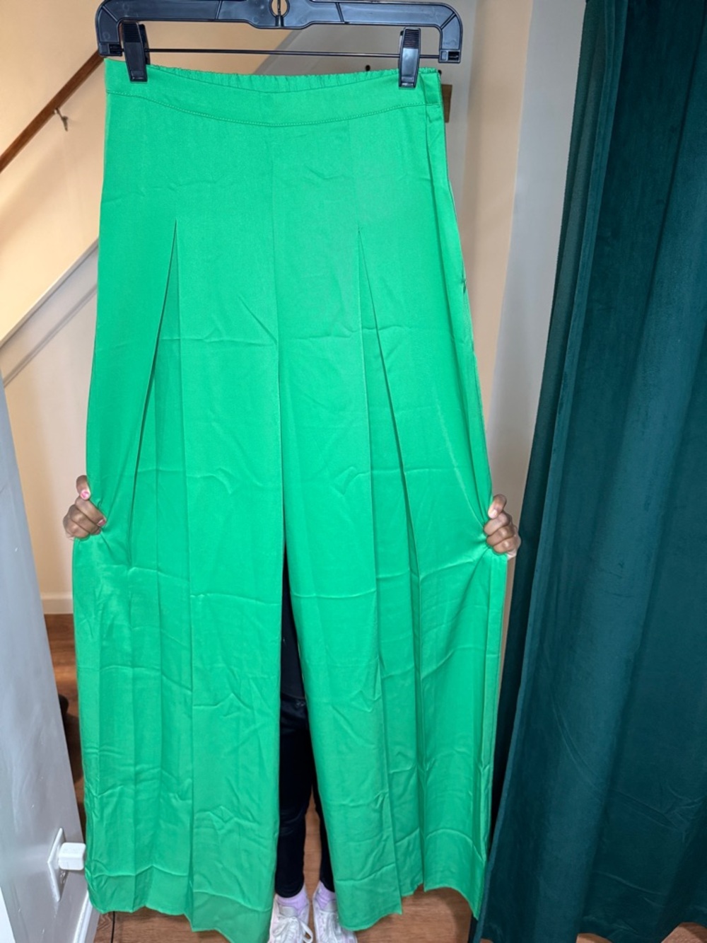 Bright Green Wide-Leg High-Rise Pants